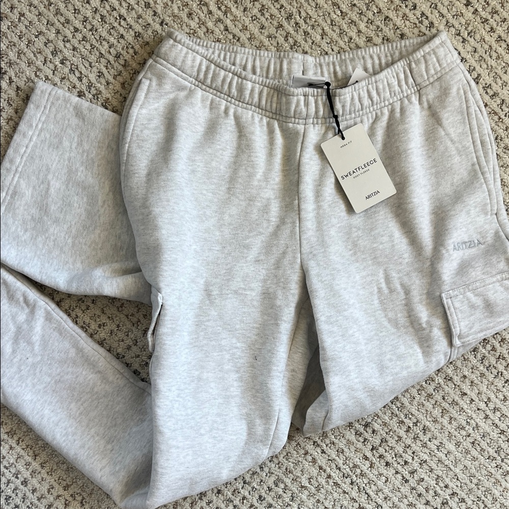 NWT Aritzia mega cargo cozy fleece Heather Gray Cargo Joggers size small - Picture 2 of 4